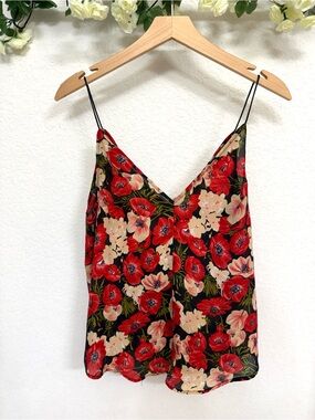 Reformed • Floral Red & Cream Coquette Cottagecore V-Neck Lightweight Camisole